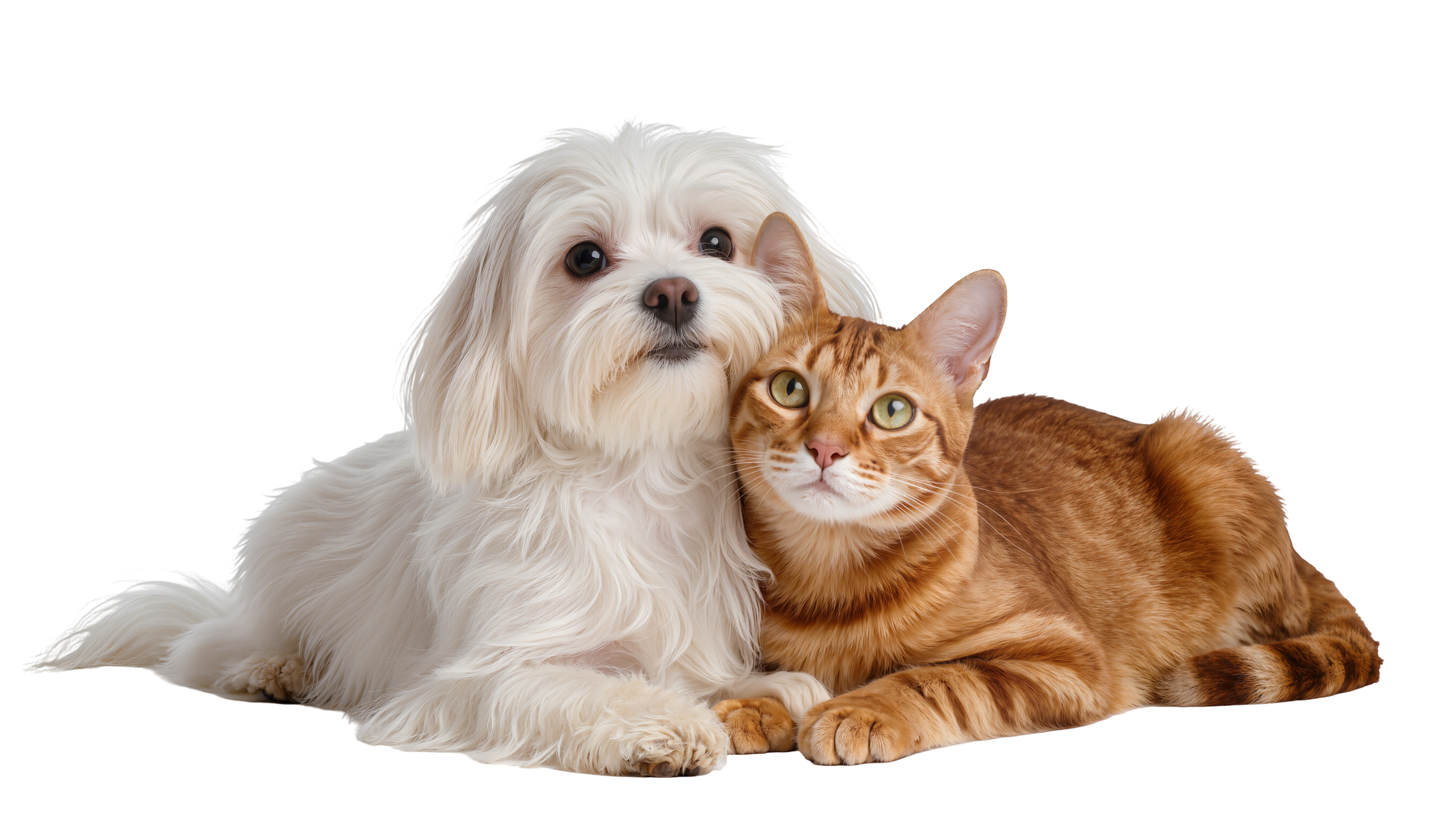 A cat and a small dog resting close together